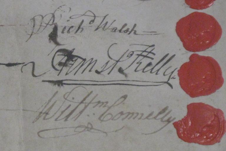 4 signatures and wax seals from a 1788 document