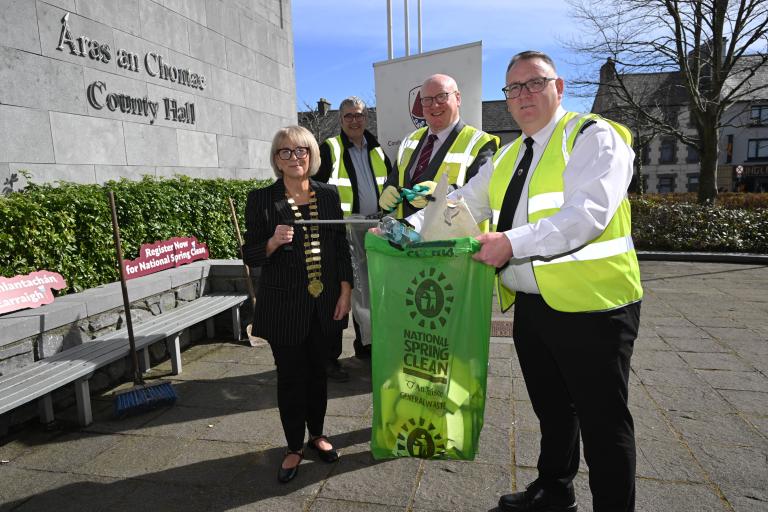 Launching Galway County Council’s Annual Spring Clean campaign is L-R, Martina Kinnane, Cathoirleach of the County of Galway, Mark Molloy, Assistant Environmental Awareness Officer, Galway County Council, Liam Conneally, Chief Executive, Galway County Council,  Christopher Harrington, Senior Community Warden