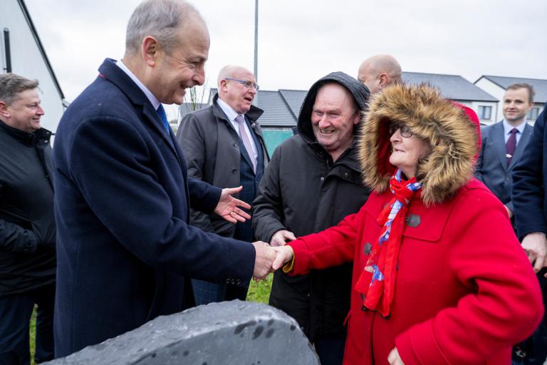 - Taoiseach Micheál Martin meeting some of the new residents of the new housing developments in Ballinasloe. Credit Andrew Downes/XPOSURE.