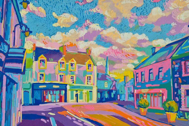 a streetscape in various bright colours