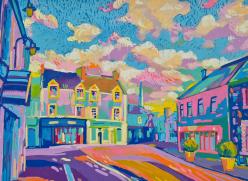 a streetscape in various bright colours