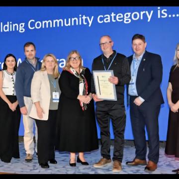 Pictured at the Ceremony at the Slieve Russell Hotel in Cavan are, from left, The Chairman of awards sponsor IPB Insurance John Hogan, Sharon Horan, Daithi Flood, Karen O’Donnell of Galway County Council, President of the ICSH Tina Fonaghy, Evan Mulvey, Damien Mitchell of Galway County Council, and Head of Underwriting Operations at IPB Insurance Alice Foley. Credit Justin Farrelly