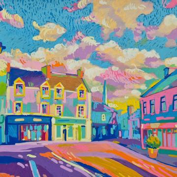 a streetscape in various bright colours