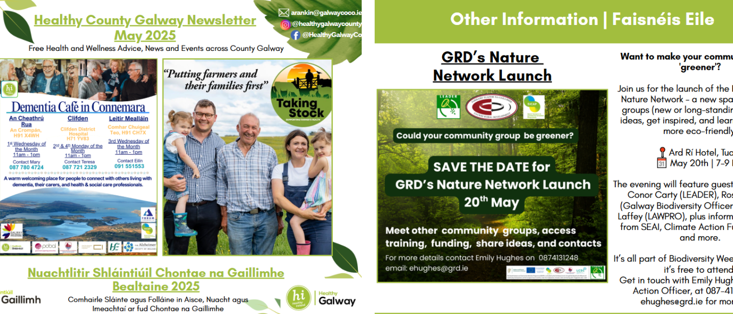 Snippets from the newsletter featuring front cover and events news from a past newsletter