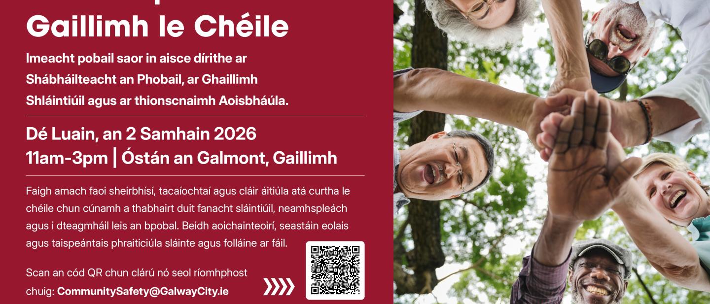 Poster for Galway Together Expo in Irish