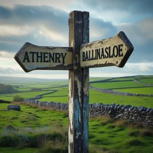 Battered looking signpost showing Athenry and Ballinasloe