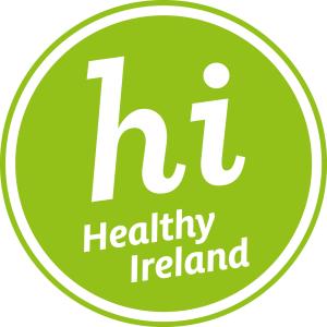 Green circle containing the initials H and I and the words "healthy ireland"