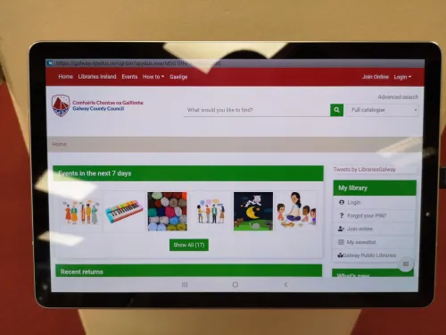 Image of tablet with library catalogue loaded