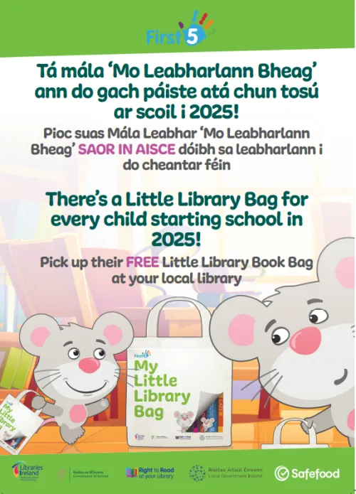 Poster with text advising that there is a free bag for each child starting school in September